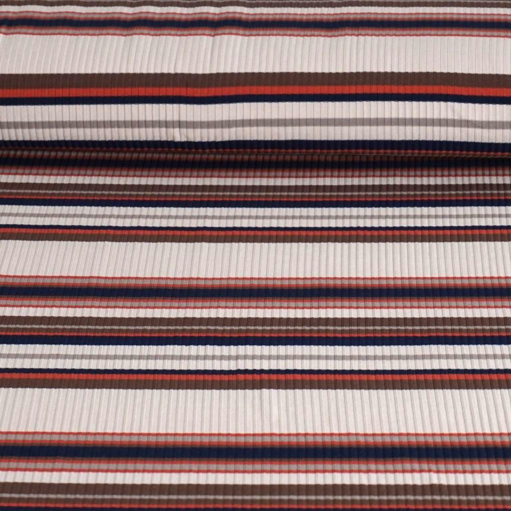 Preview: Rippjersey Streifen beige rot blau